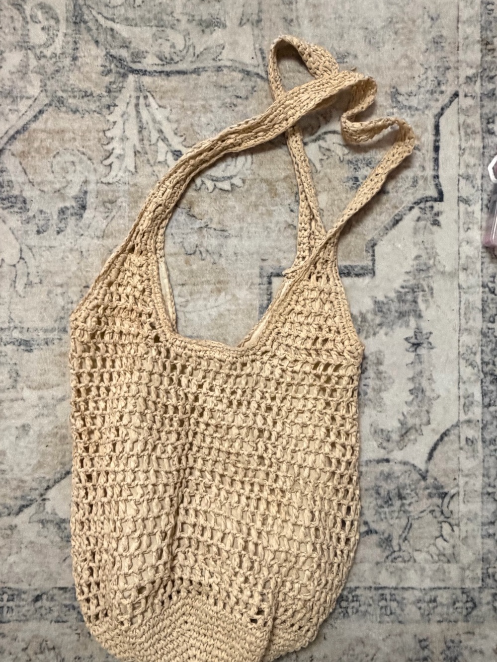 Handmade Beige Crochet Market Tote Bag